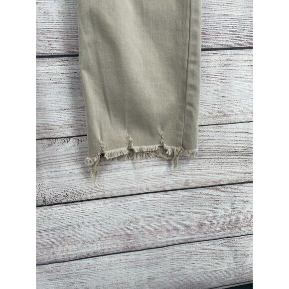Risen Distressed Bootcut Jeans Women's Size 0/24 Tan/Beige Stretch - Picture 6 of 16